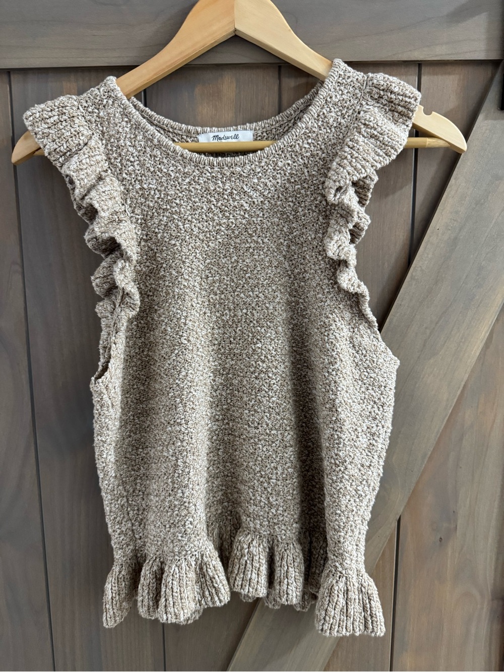 Madewell Taupe Ruffle Knit Shell
